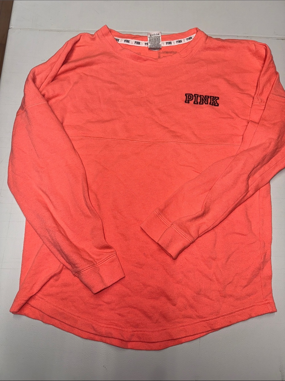 PINK Victoria's Secret Neon Coral Long-Sleeve Crewneck